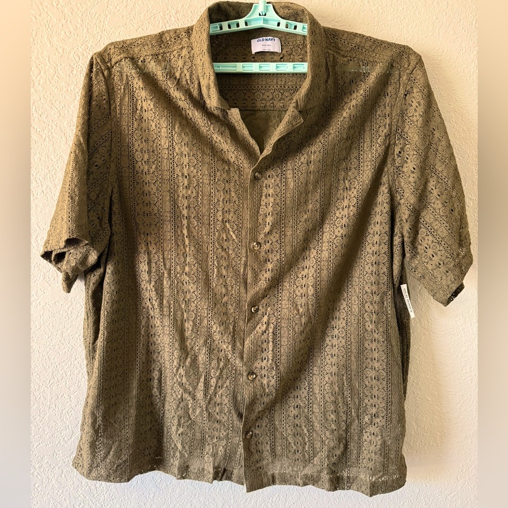 NWT Old Navy Mens Short Sleeve Button Front Collared Shirt Size 3XLT Olive Green